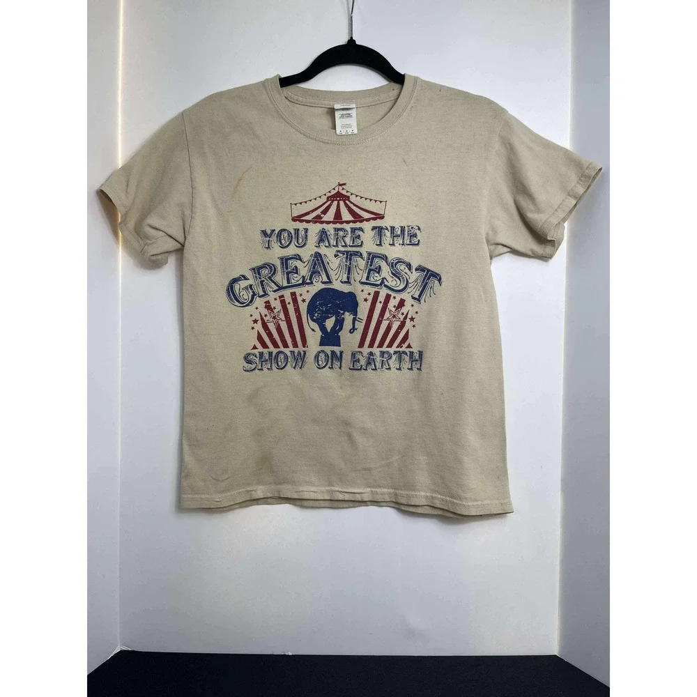 Gildan Heavy Cotton Youth Medium T Shirt Tan Circus Elephant 